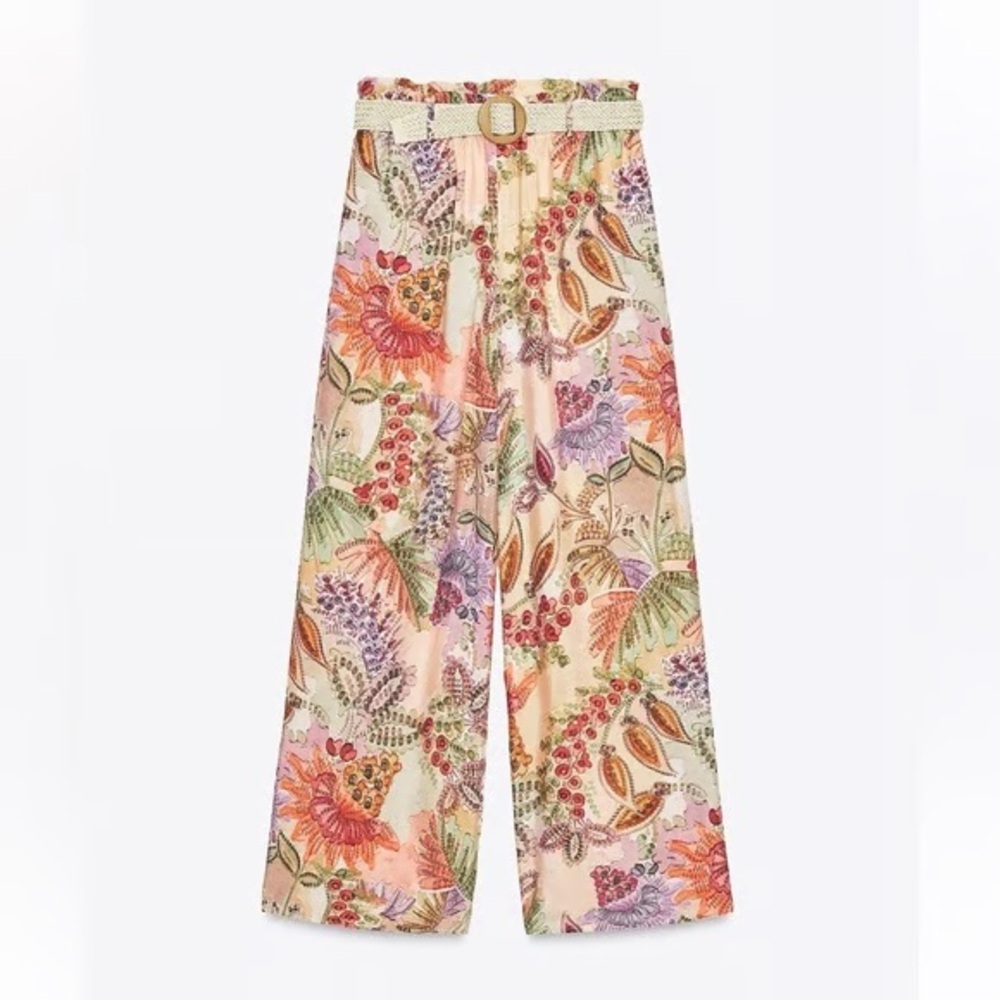Zara Floral Print Wide Leg Trousers - Size M - Picture 11 of 11